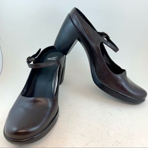 Dansko Brown Leather Trixie Mary Janes Mules Open Back Heels, size 40 9.5 10